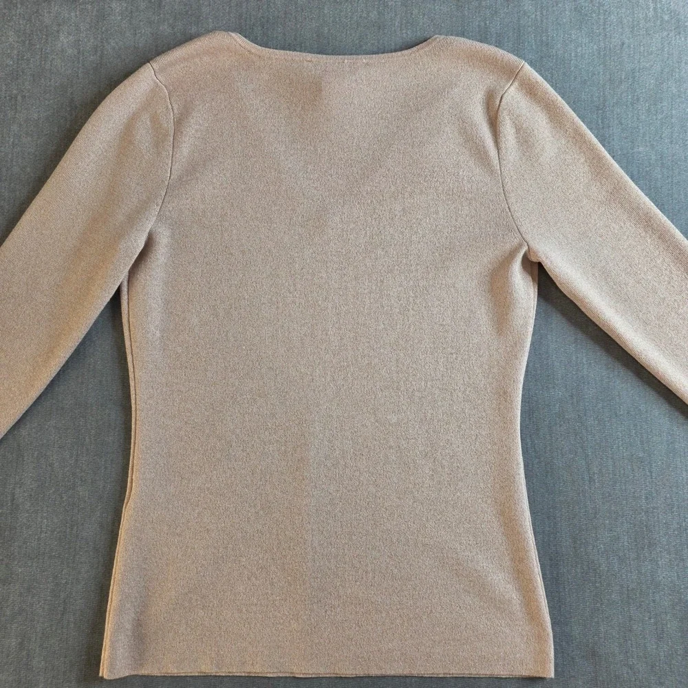 White House Black Market V-Neck Sweater Womens M Champagne Pink Metallic Shimmer